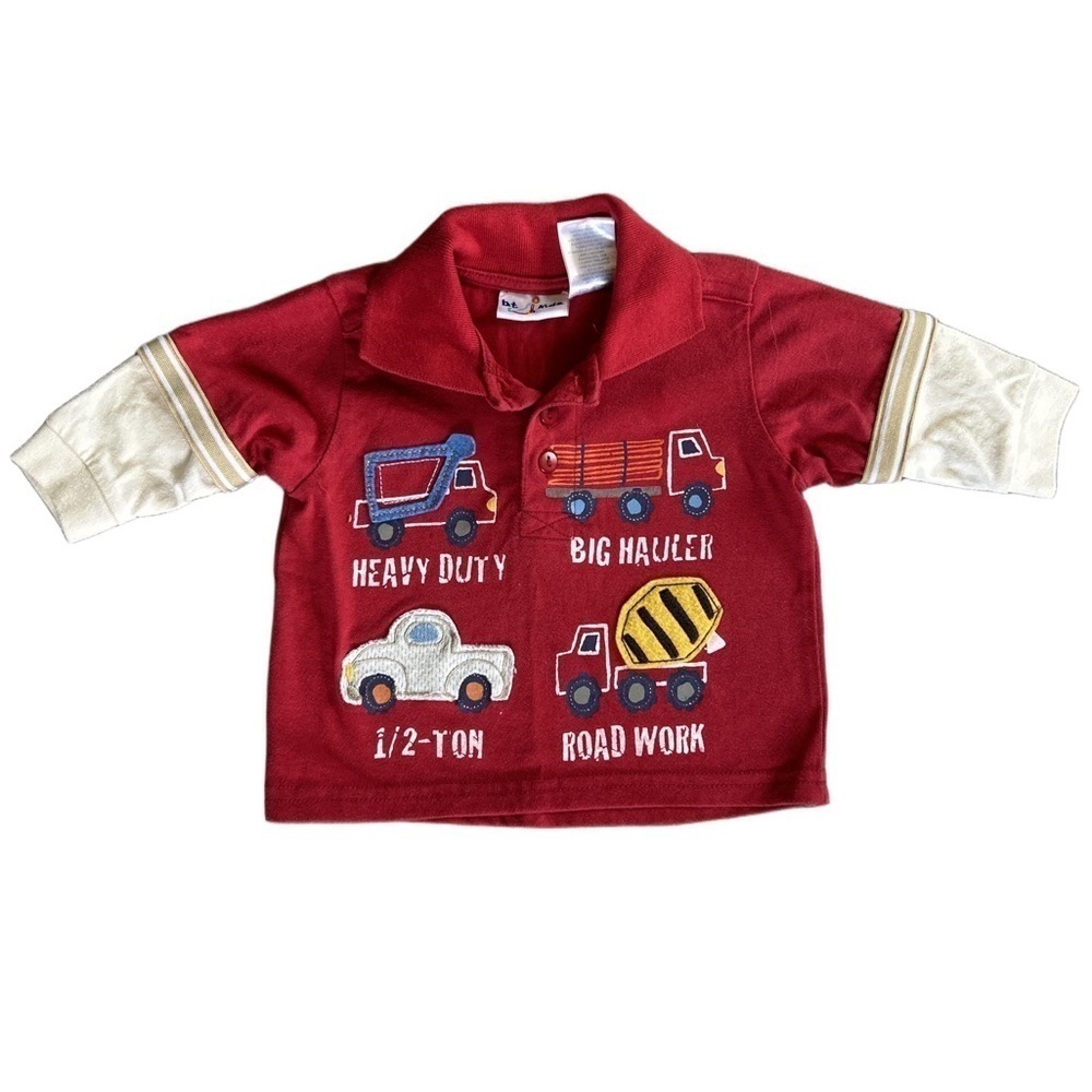 Vintage b.t. Kids fleece accented graphic print long sleeve polo shirt boys 3/6M